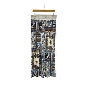 J Lee Resort Boho Multicolor Blue Paisley Pull On Beach Pants Loose Womens M